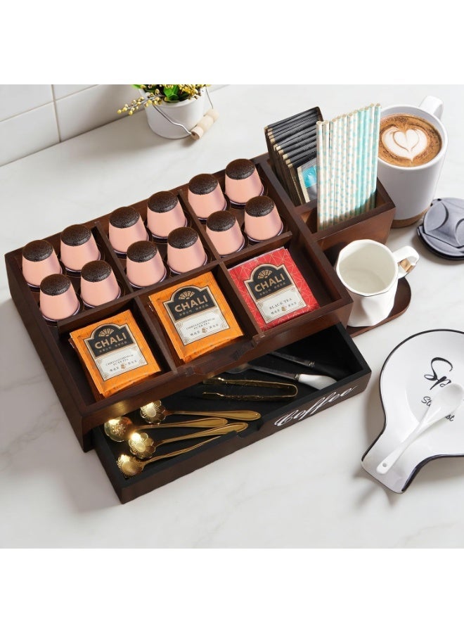 Bukela Coffee Station Organizer, Coffee Bar Organizer for Countertop, Wooden Coffee Station with Drawer, Tea and K Cup Storage Rack, Coffee Pod Holder for Home and Office Counter Organization - Image 4